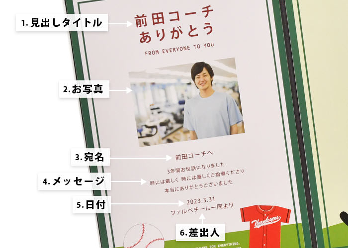 寄せ書きメッセージボード「ベースボール（野球）」名入れ項目
