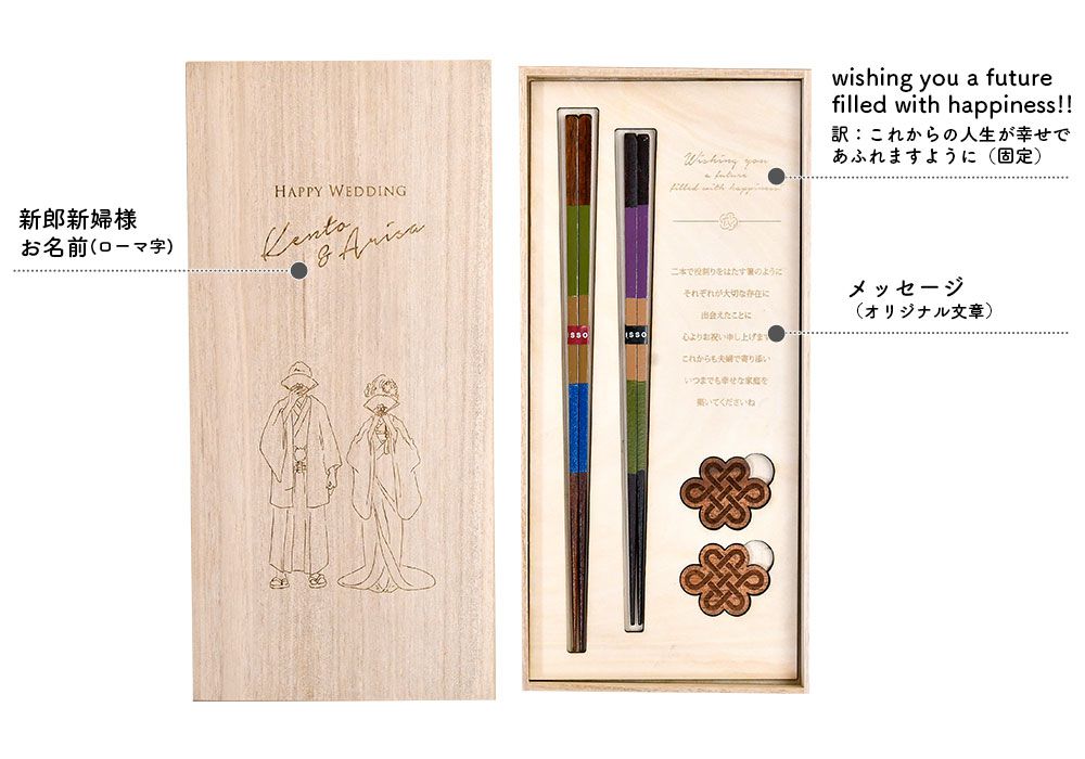 ペア夫婦箸&箸置き＜HAPPYWEDDING＞和装デザイン展開図