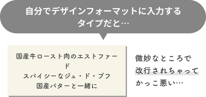 自分でデザインフォーマットに入力するタイプだと微妙なところで改行されちゃってかっこ悪い