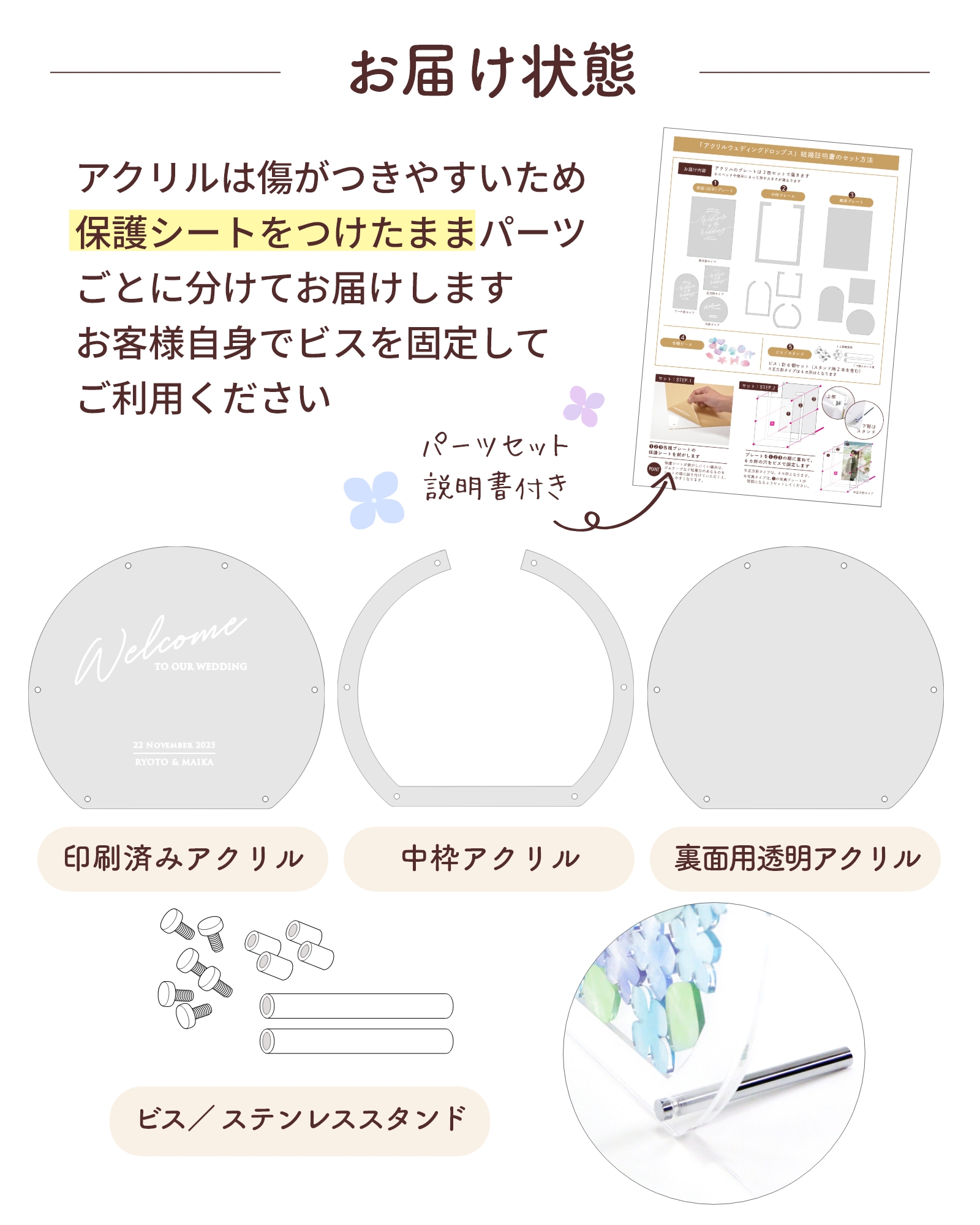 アクリルウェディングドロップスお届け内容・セット内容