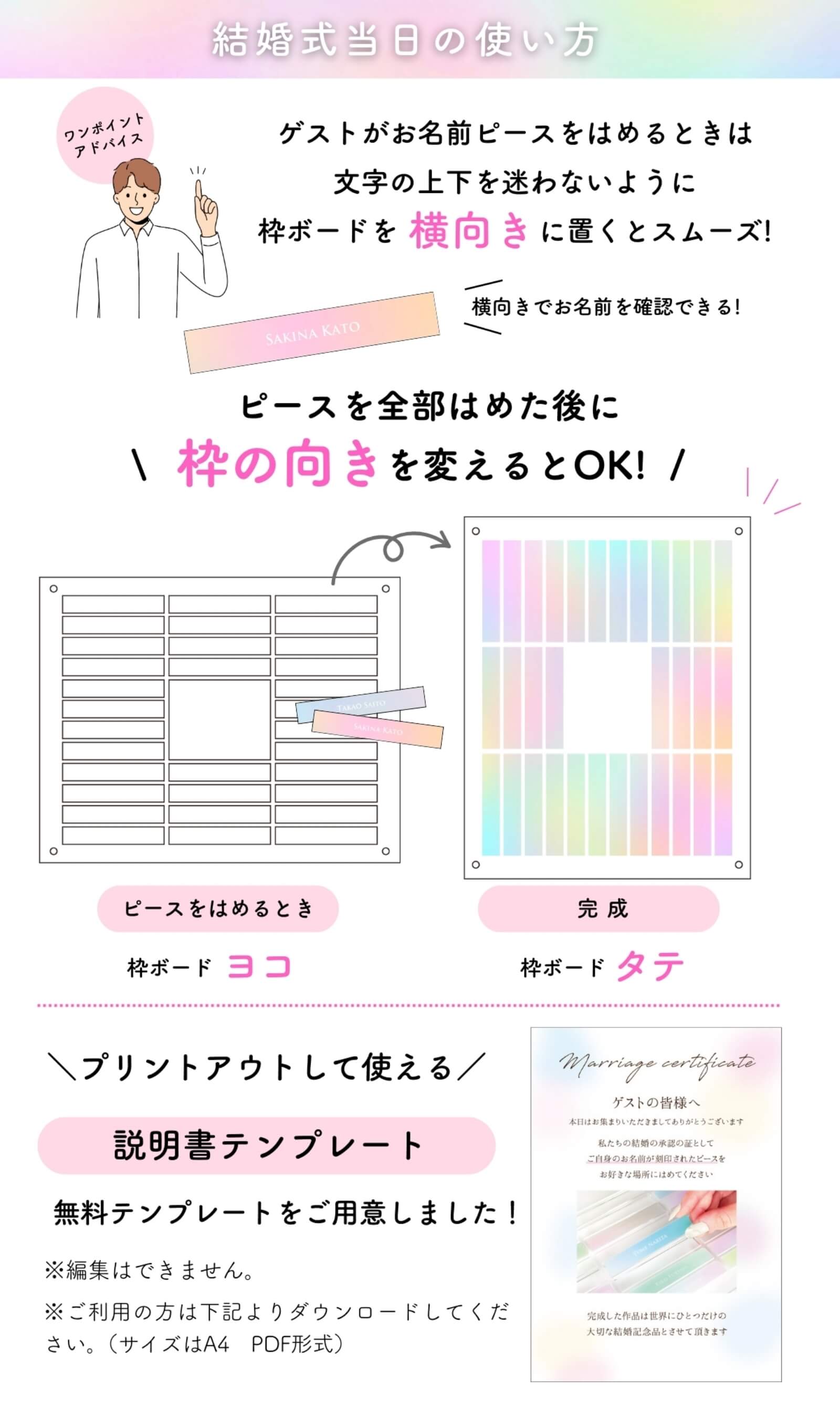 結婚式当日の使い方枠ボードを横向きに置くとスムーズです