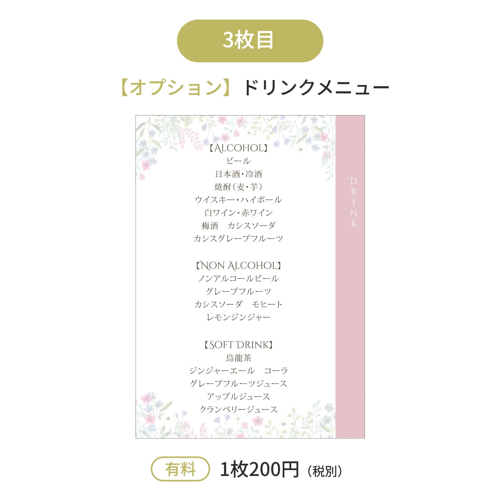 3枚目はオプションドリンクメニュー