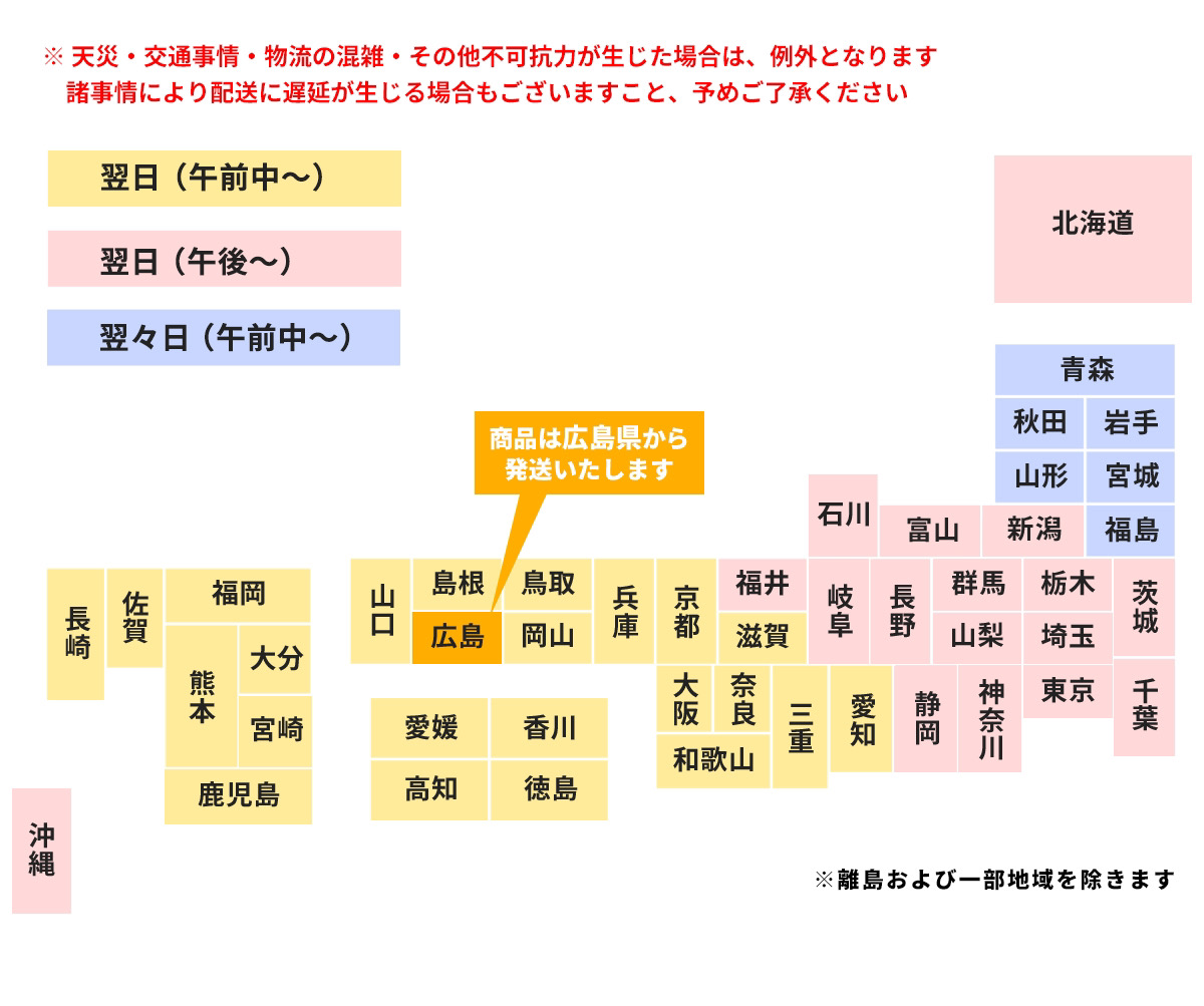 都道府県別お届けまでの日数の目安
