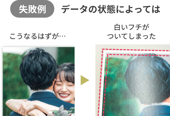 データの状態によっては白いフチがついてしまった