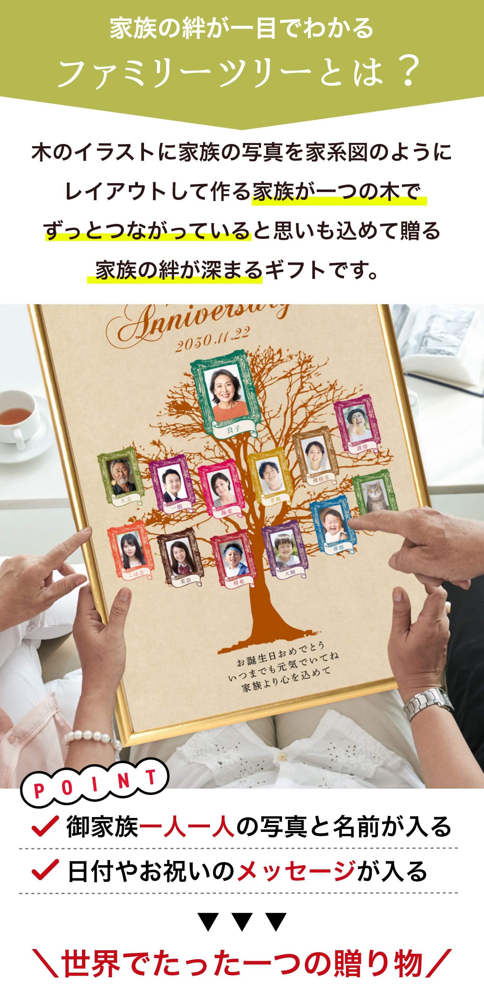 長寿祝い還暦60歳・古希70歳・喜寿77歳・傘寿80歳・米寿88歳の誕生日ファミリーツリー