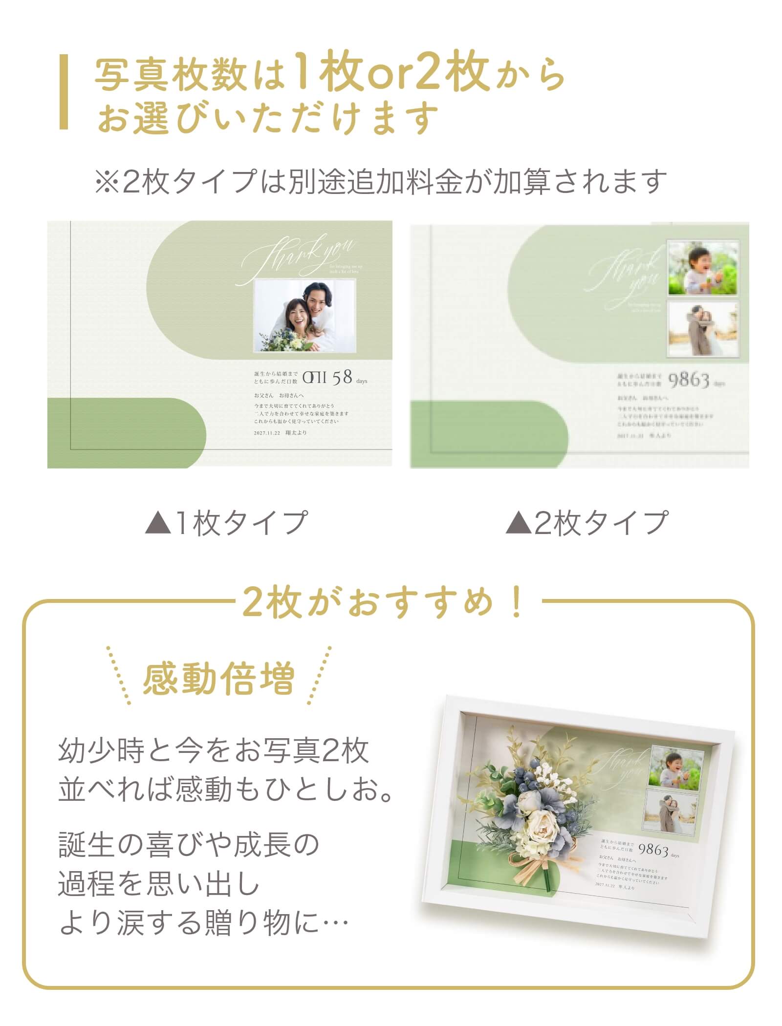 写真枚数は1枚or2枚からお選びいただけます