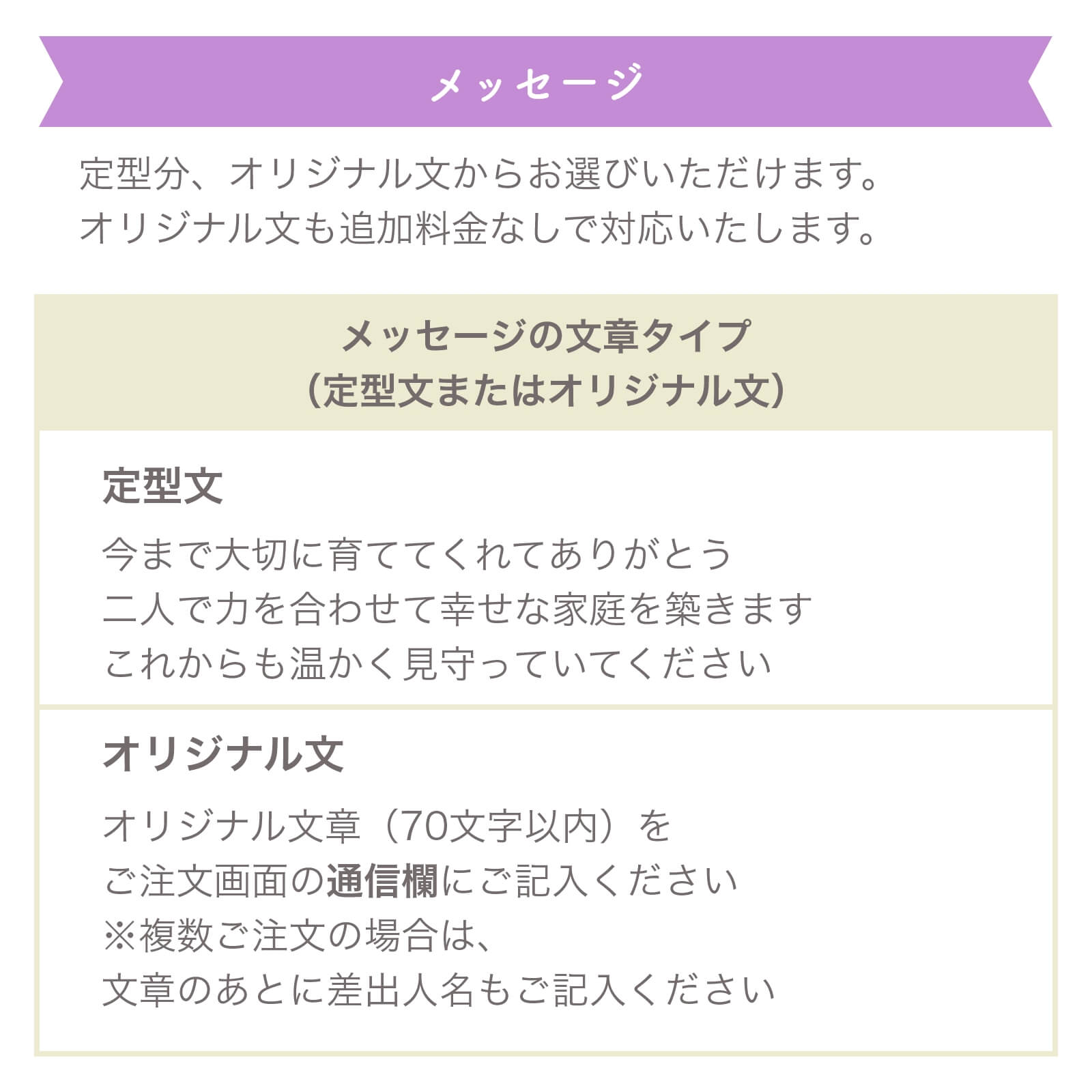 メッセージは定型文orオリジナル文からお選びいただけます