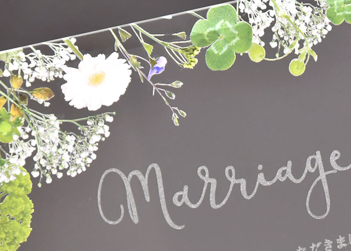 ガラスの結婚証明書　グリーンフロレットデザインをUV印刷