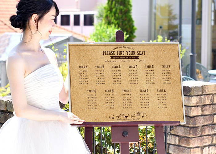 ゲスト人数30名様までに対応可能な少人数婚向けシーティングチャート、席次ボード