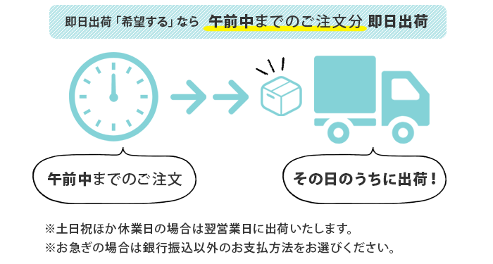 午前中までのご注文分はその日のうちに出荷