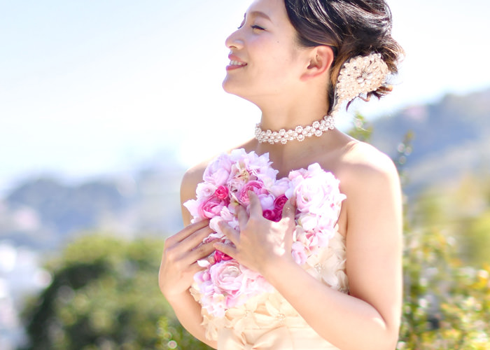 花嫁の手紙　木製レーザー刻印タイプ「ハートフラワー」フラワーアップ