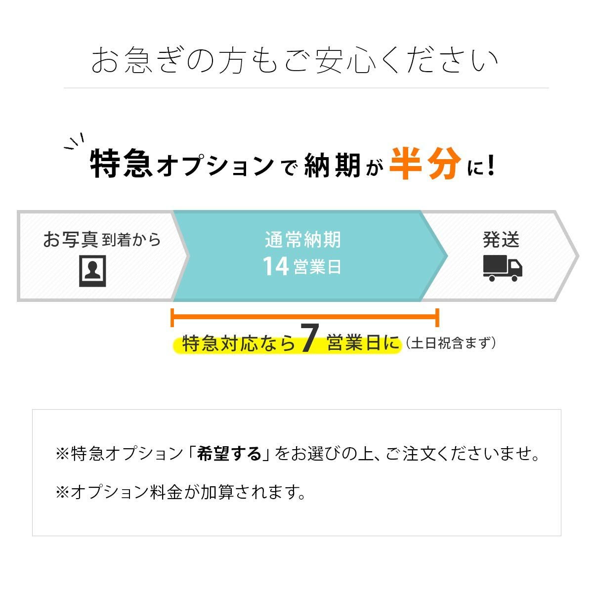 お急ぎの場合は特急オプションでクイック対応も可能