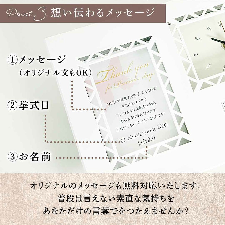 メッセージシートには挙式日、お名前、メッセージが入ります