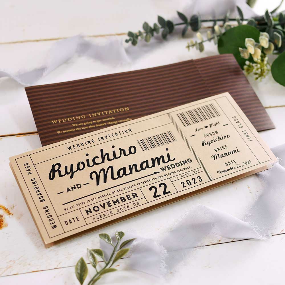 チケット風クラフト」結婚式招待状10部～（入力・印刷込） ｜結婚式
