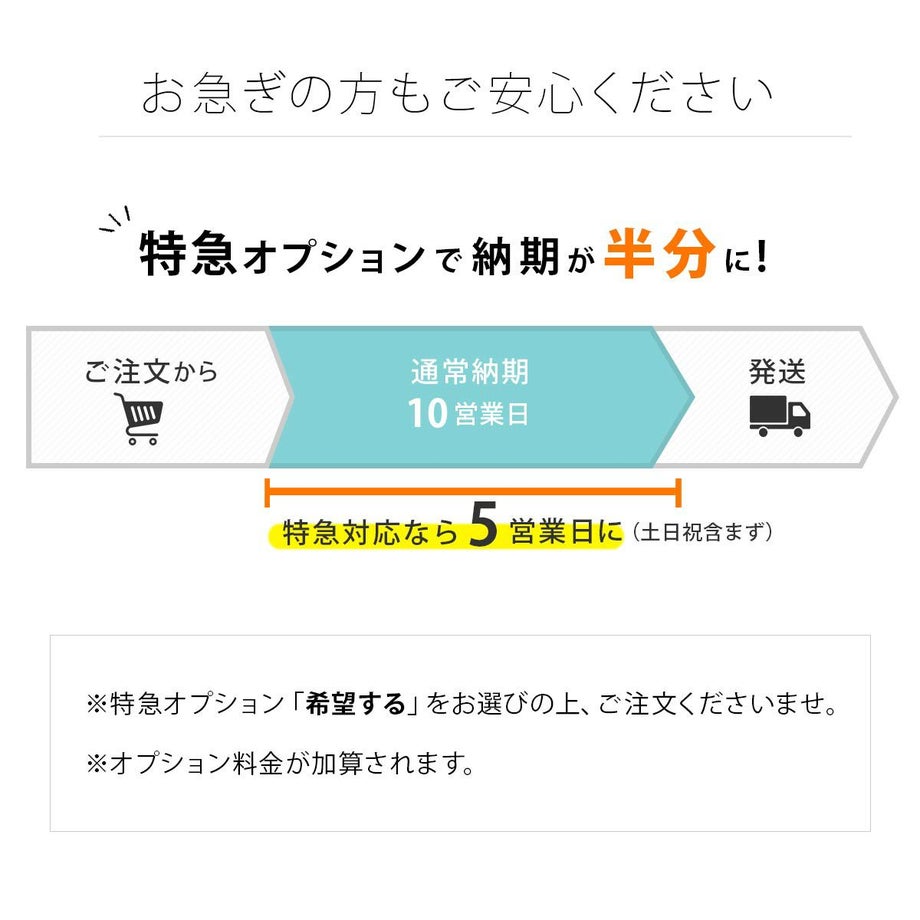 お急ぎの時は特急オプションでクイック対応可能