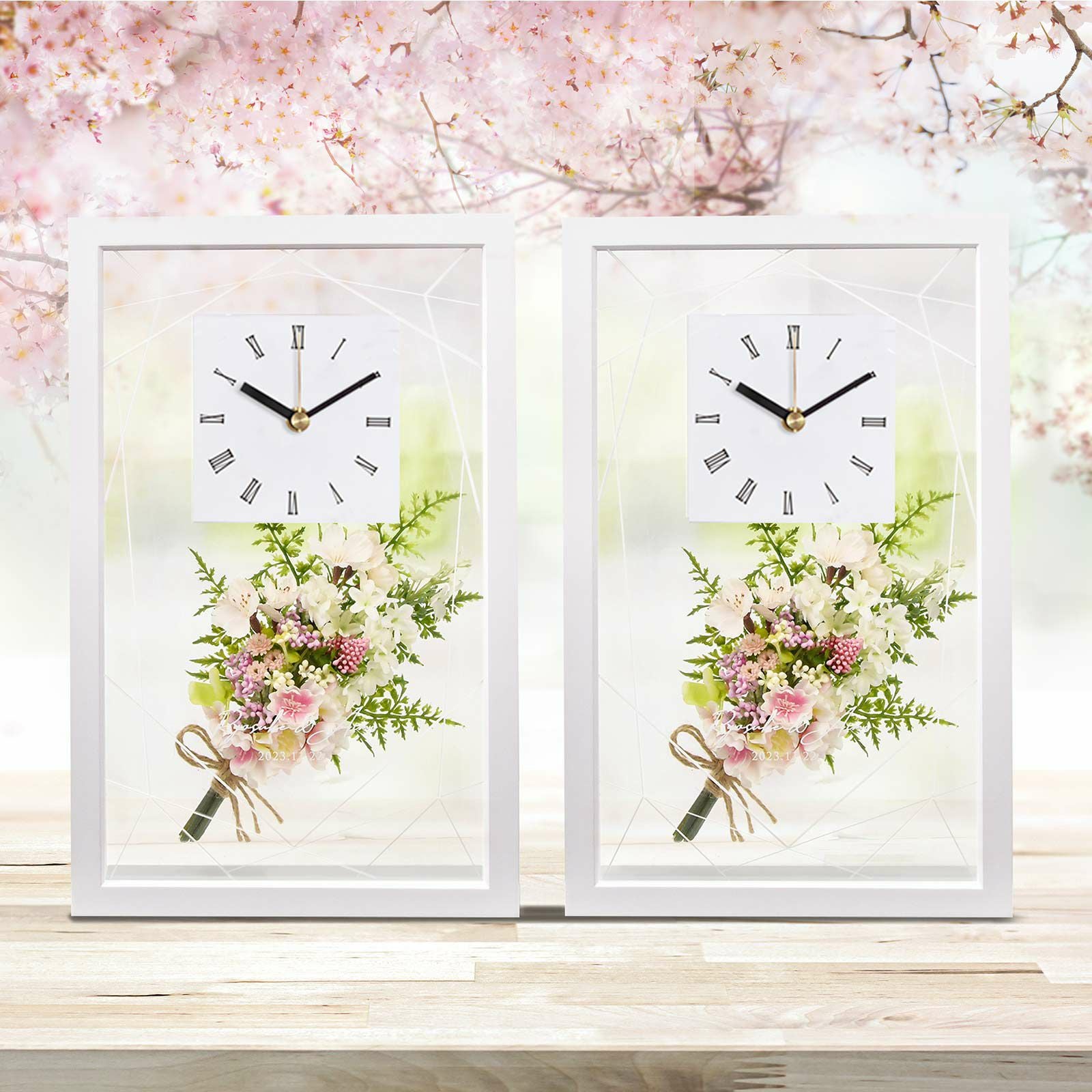 桜のナチュラルブーケをINした愛され時計ギフト