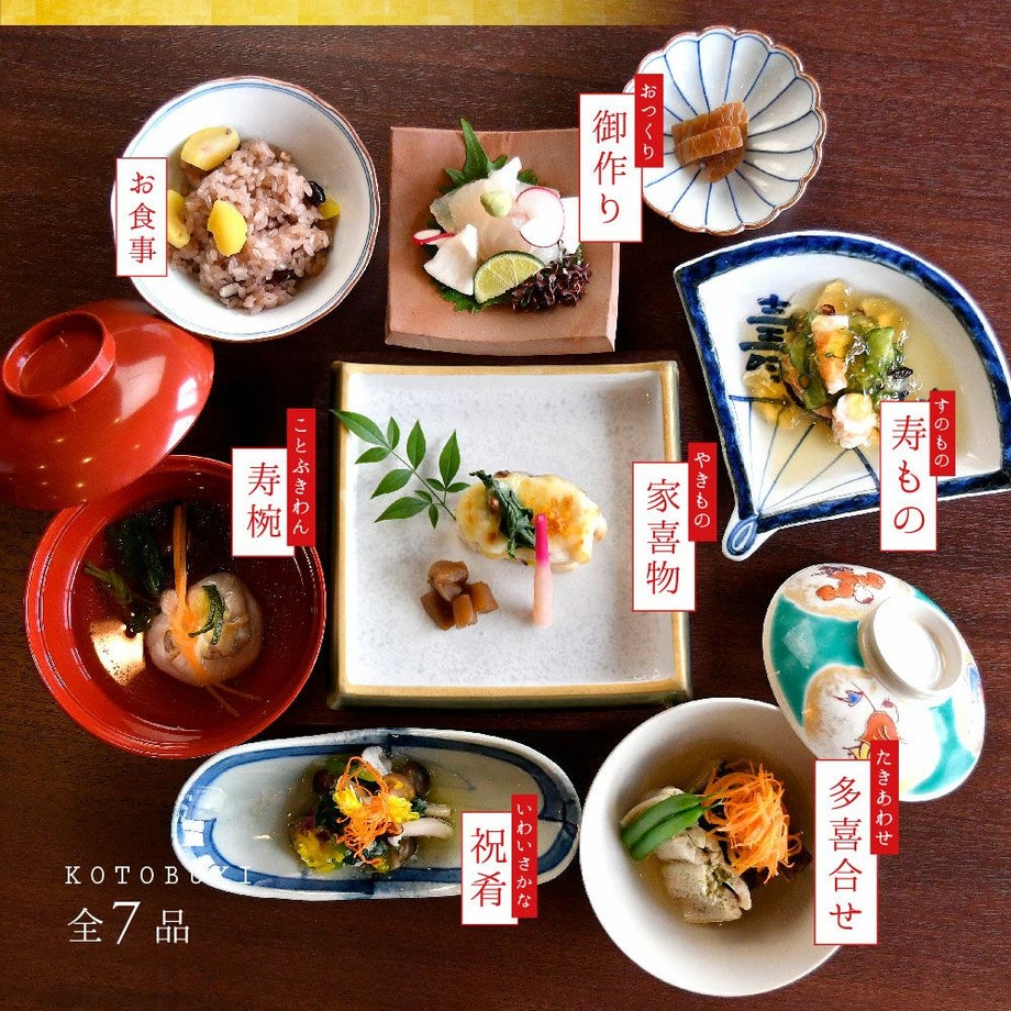おうちがひとたび料亭に顔合わせコース寿全7品盛り付け例