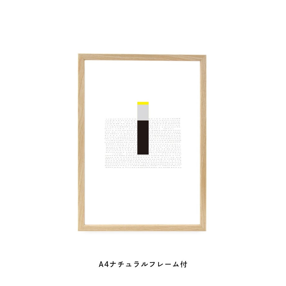 中央に四角形背景にドット柄のフレーム付ポスター