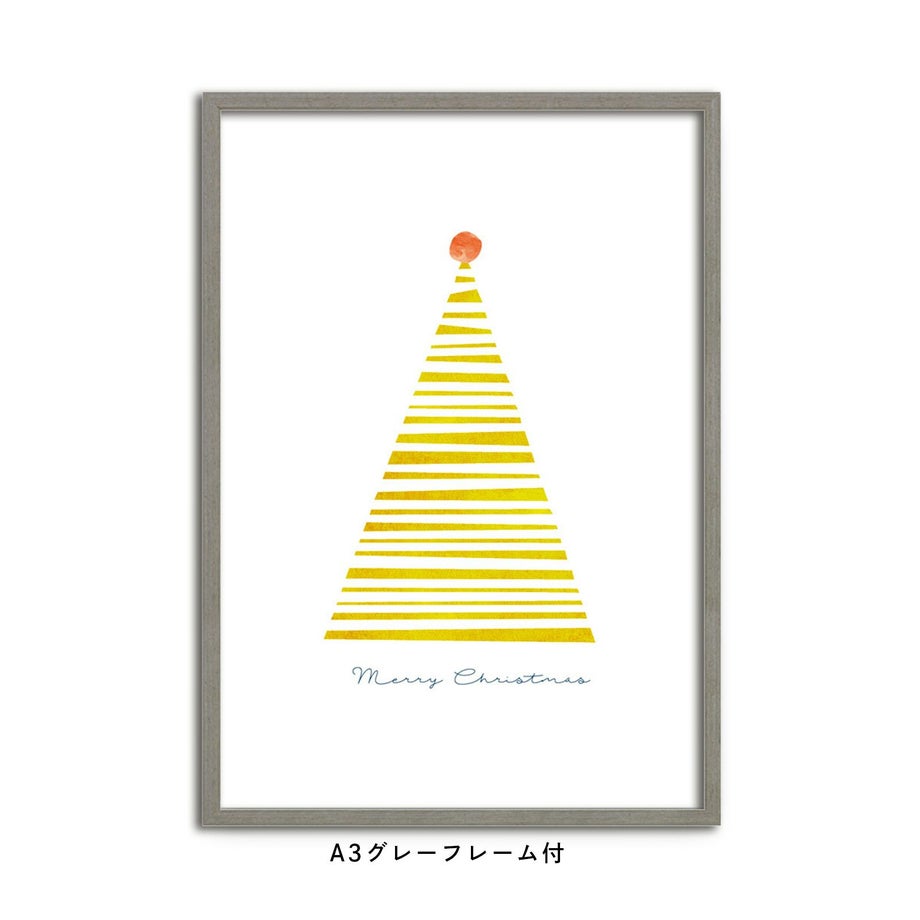 白背景にイエローのクリスマスツリーフレーム付ポスター