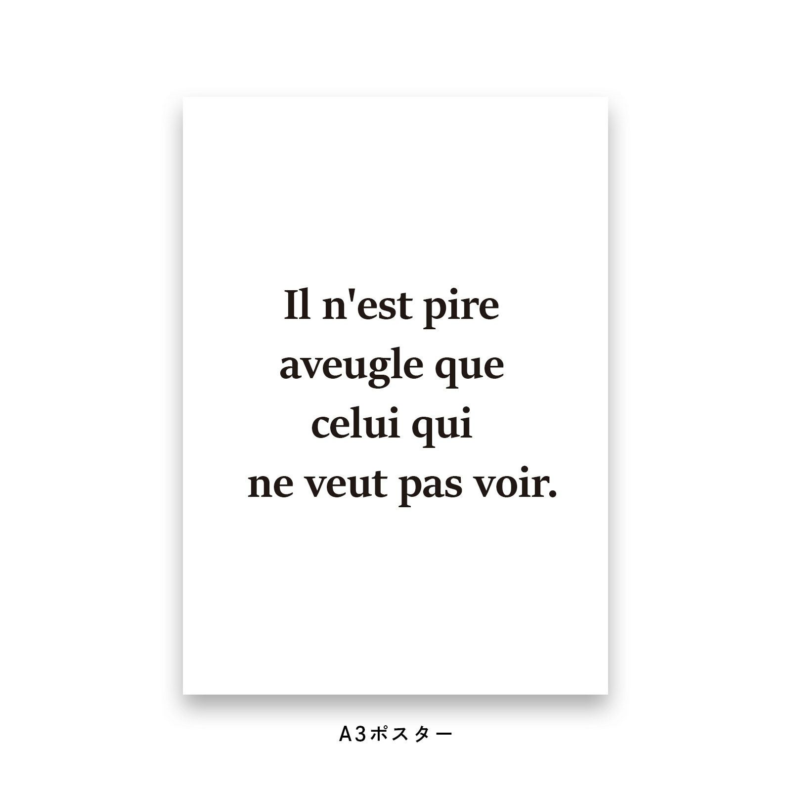 Il n'est pire aveugle que celui qui ne veut pas voir.と書かれたポスター