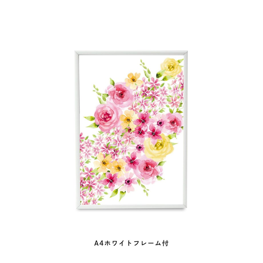 ピンク色のフラワーのフレーム付ポスター