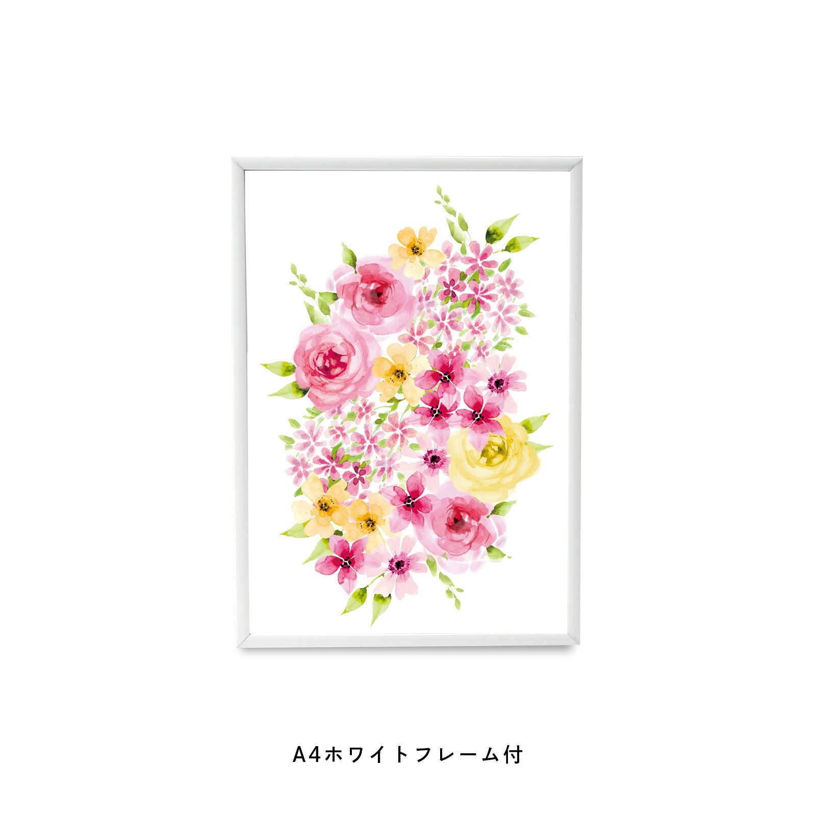 ピンク色のフラワーのフレーム付ポスター