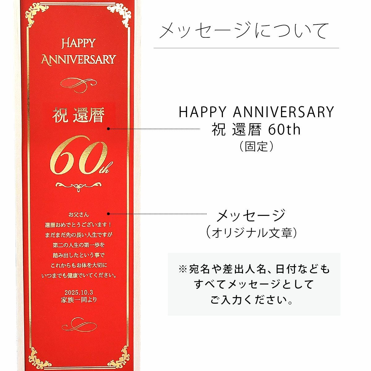 還暦祝いワインギフトセットのメッセージ