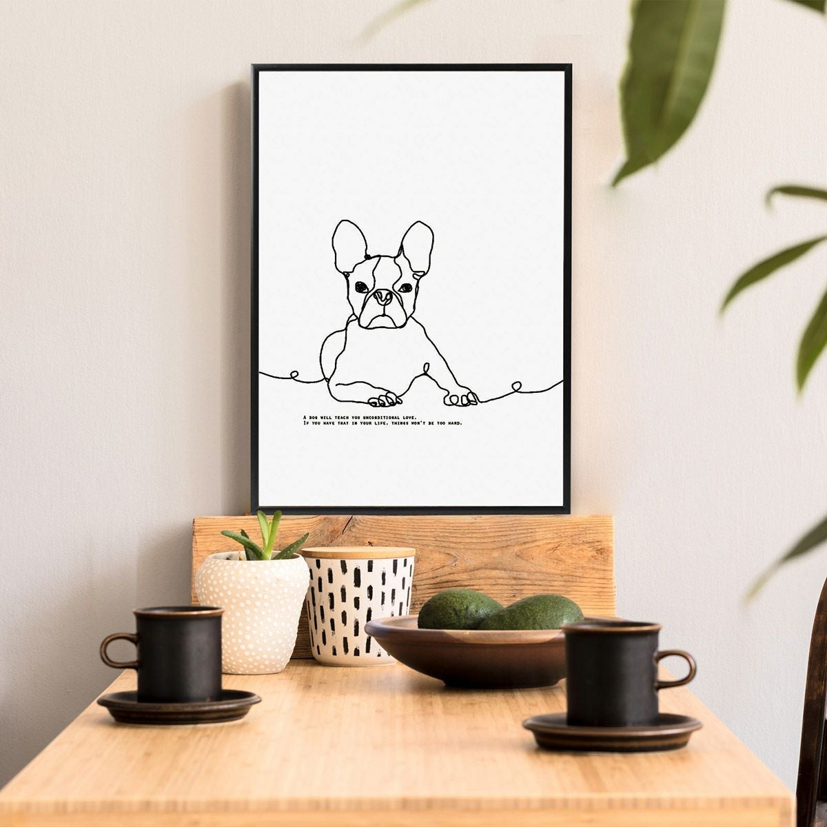 線画イラストの犬がおしゃれなデザインポスター