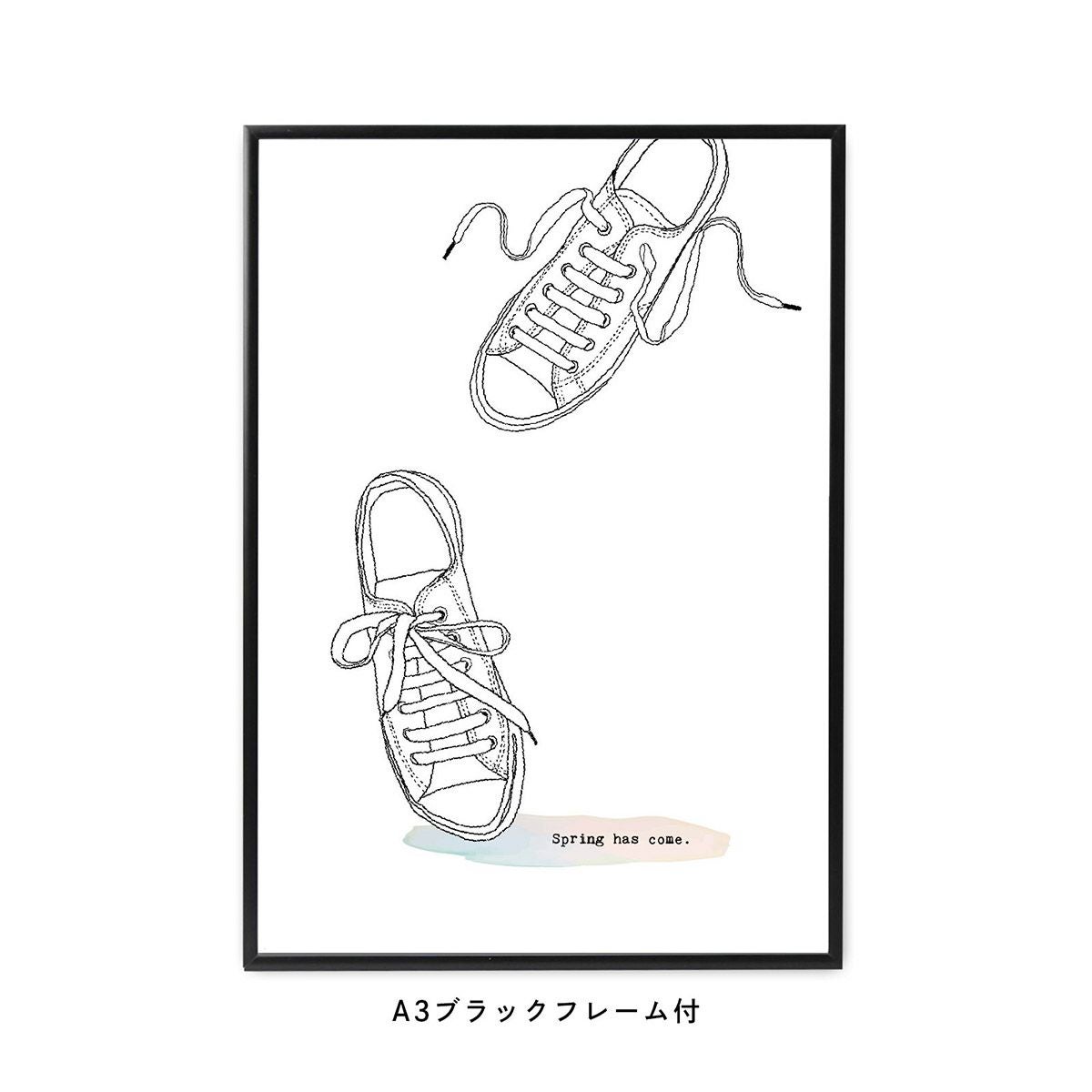 線画イラストのスニーカーがおしゃれなフレーム入りデザインポスターA3サイズ