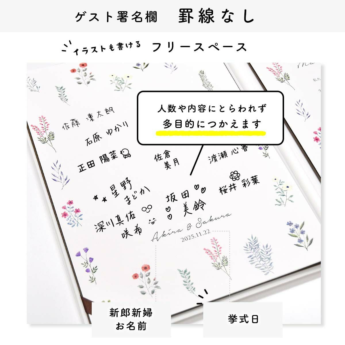 ゲストが寄せ書きをした少人数婚専用結婚証明書