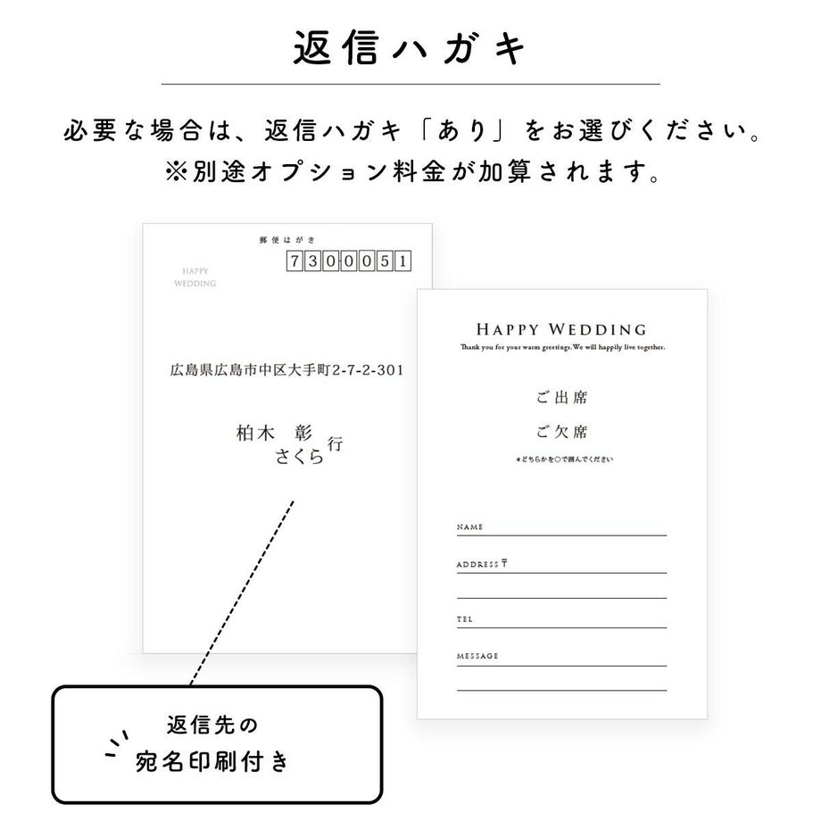 少人数婚の招待状は返信ハガキはオプションで選べる