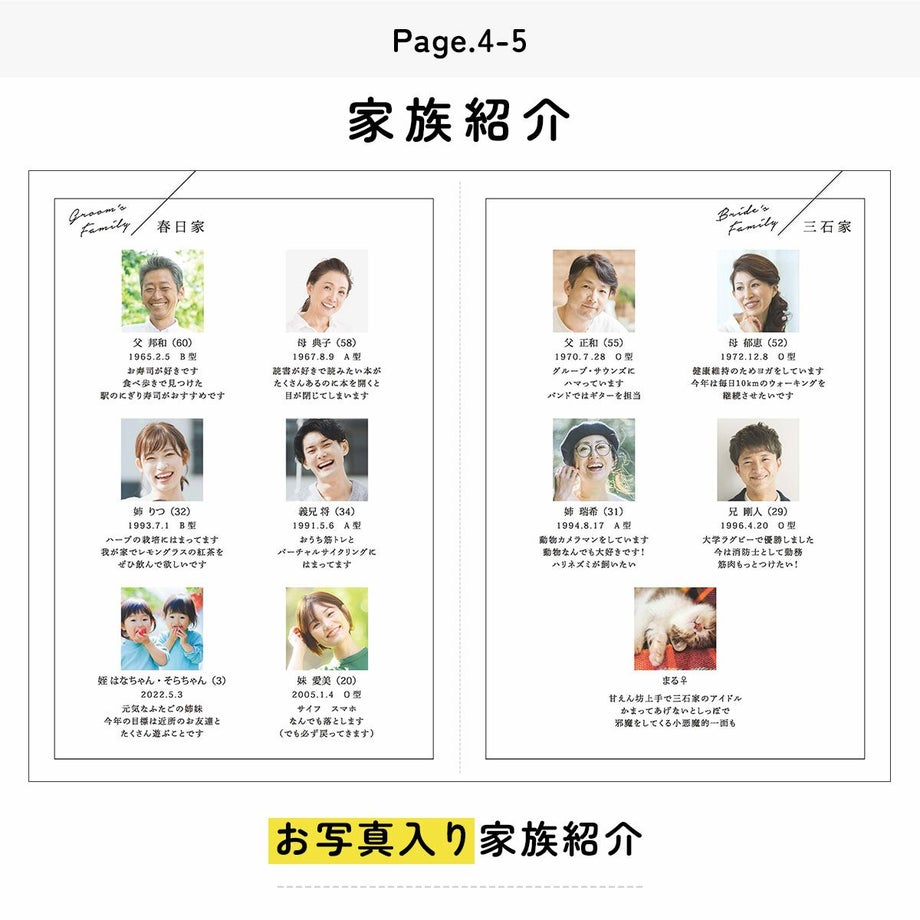 プロフィールブックの写真入り家族紹介