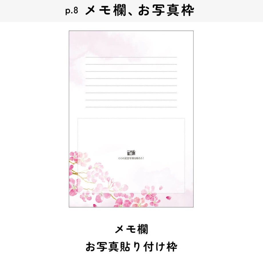 メモ欄と記念写真の貼り付け枠がある顔合わせしおり