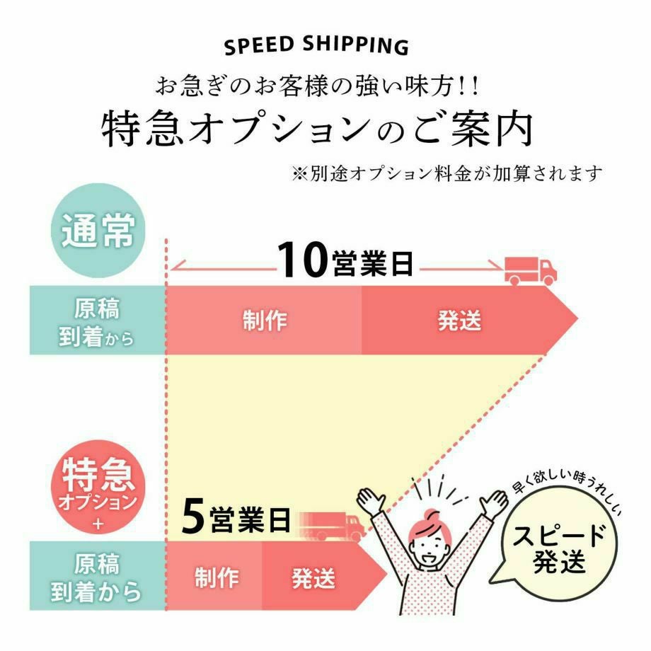 お急ぎの場合は特急オプションでクイック対応可能な席札メニュー表