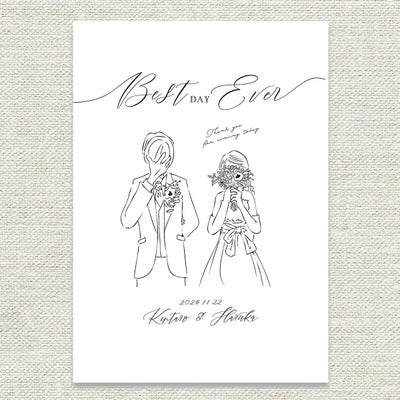 おしゃれな線画デザインの新郎新婦のイラストウェルカムボード