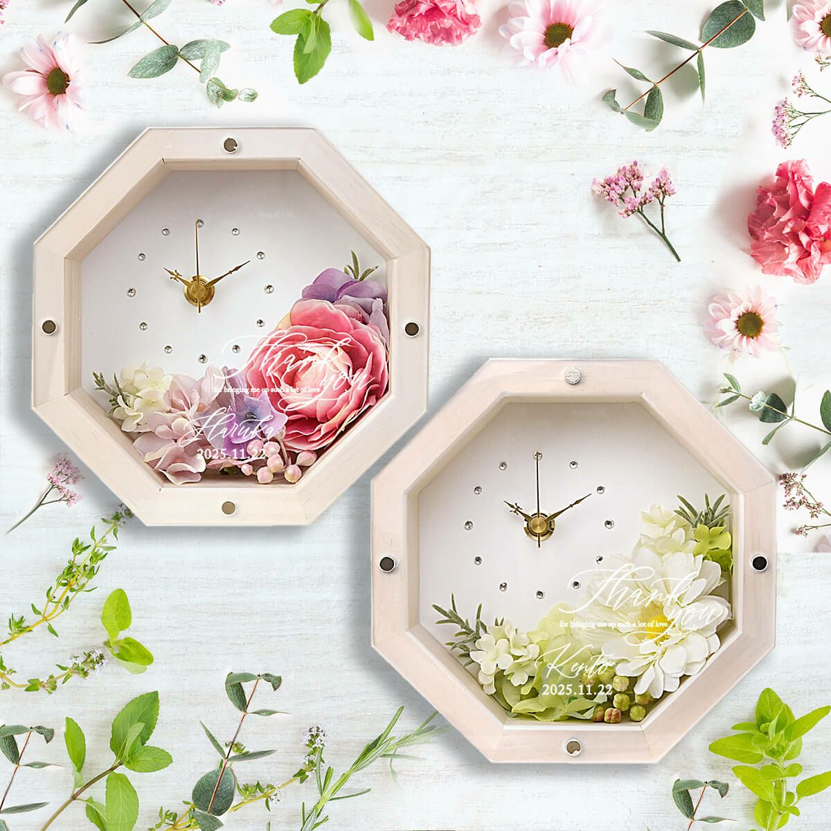 選べるアレンジ＞八角花時計（1個）／結婚式両親プレゼント ｜結婚式