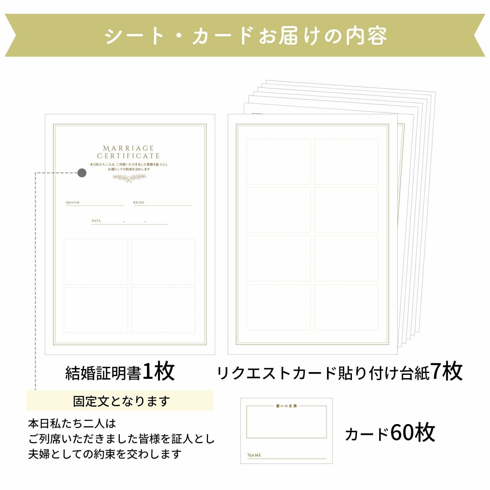 ゲストリクエストカード付結婚証明書シート・カードお届けの内容