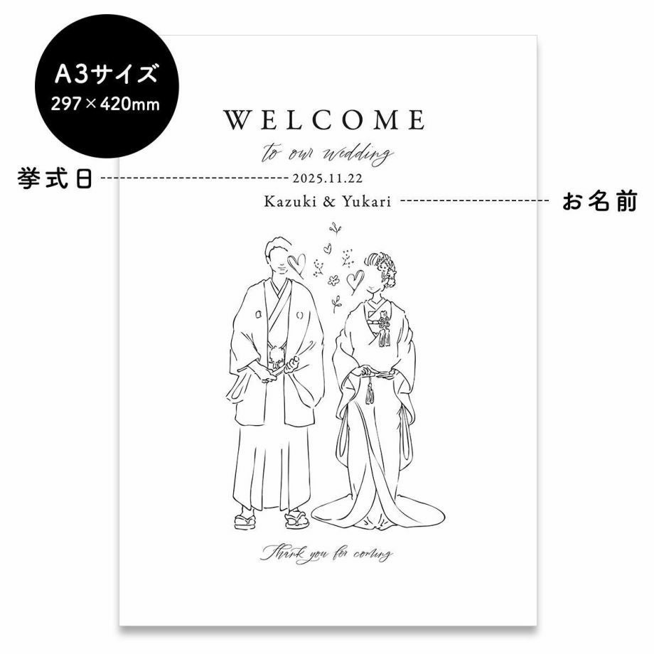 イマドキ感たっぷりの線画デザインウェルカムボード