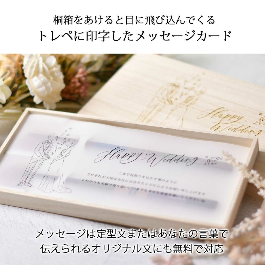 桐箱をあけると目に飛び込んでくるトレペに印字したメッセージカード