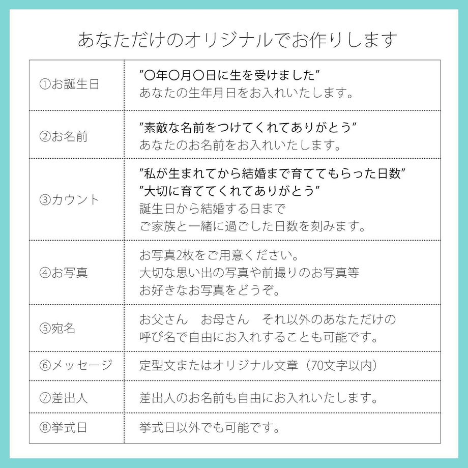 子育て感謝状中面展開あなただけのオリジナルでお作りします
