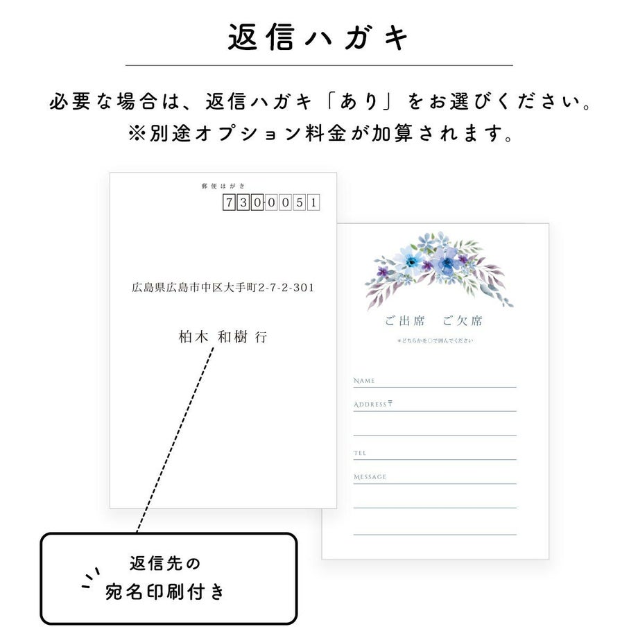返信ハガキ付きも対応OKの案内状