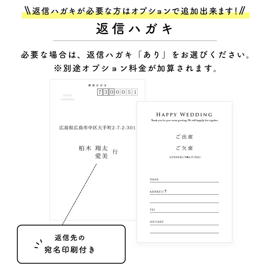 少人数婚の招待状は返信ハガキはオプションで選べる