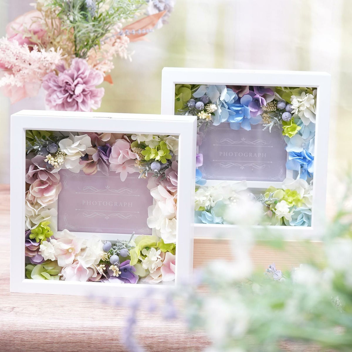 L版の写真がそのまま入るお花を敷き詰めたフォトフレーム