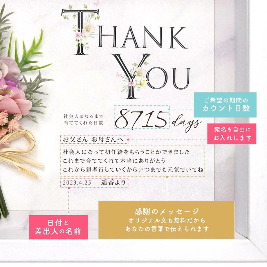 ありがとうの気持ちを花束に託して贈るおしゃれなブーケ付き感謝状