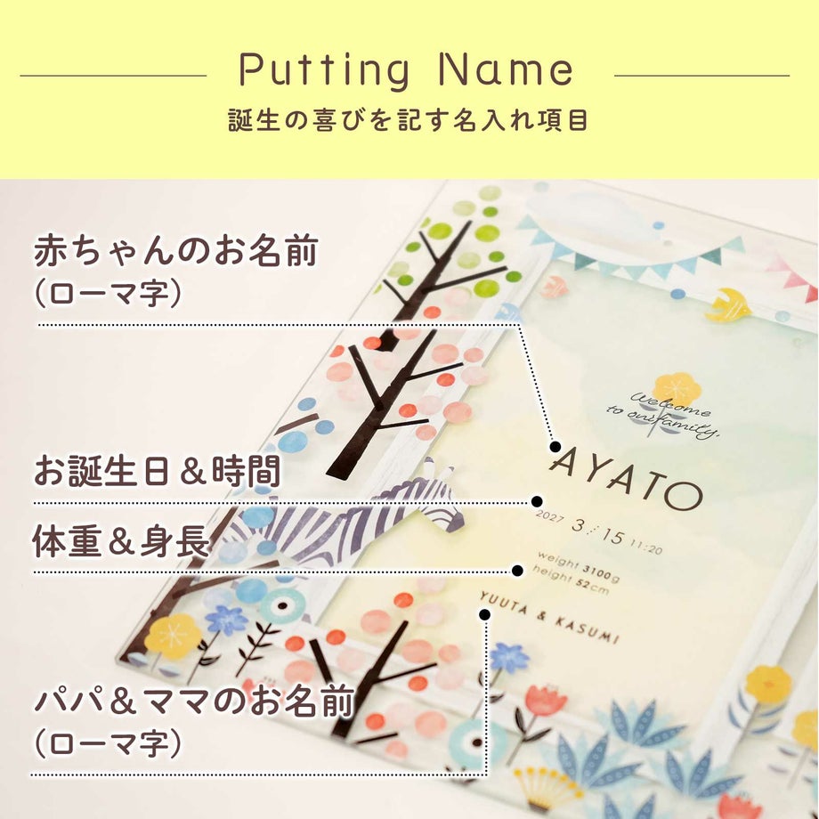 誕生の喜びを記す名入れ項目