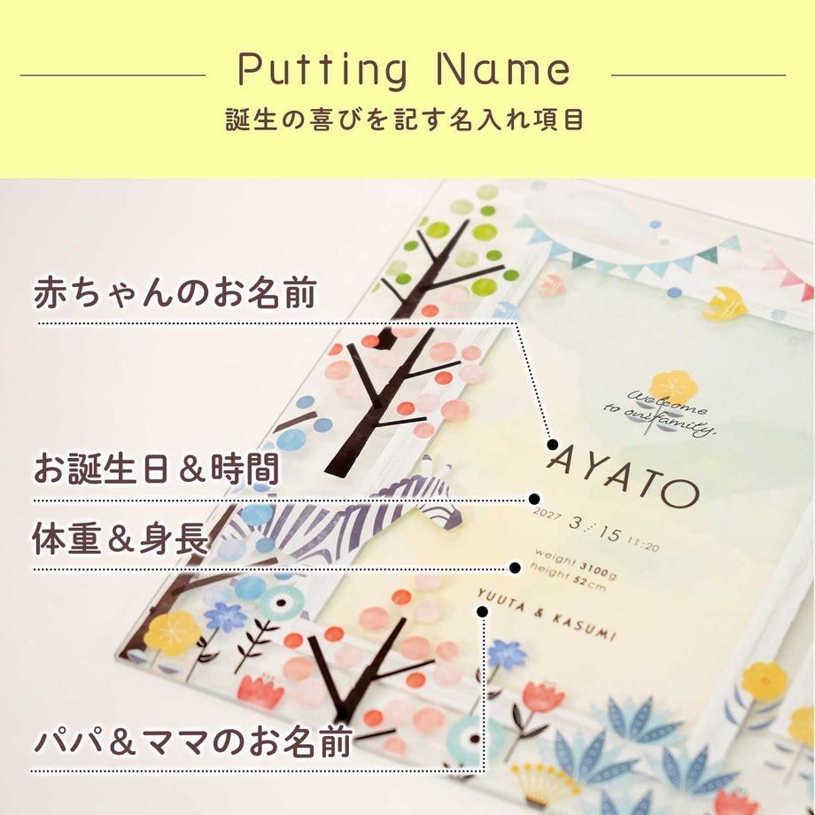 誕生の喜びを記す名入れ項目