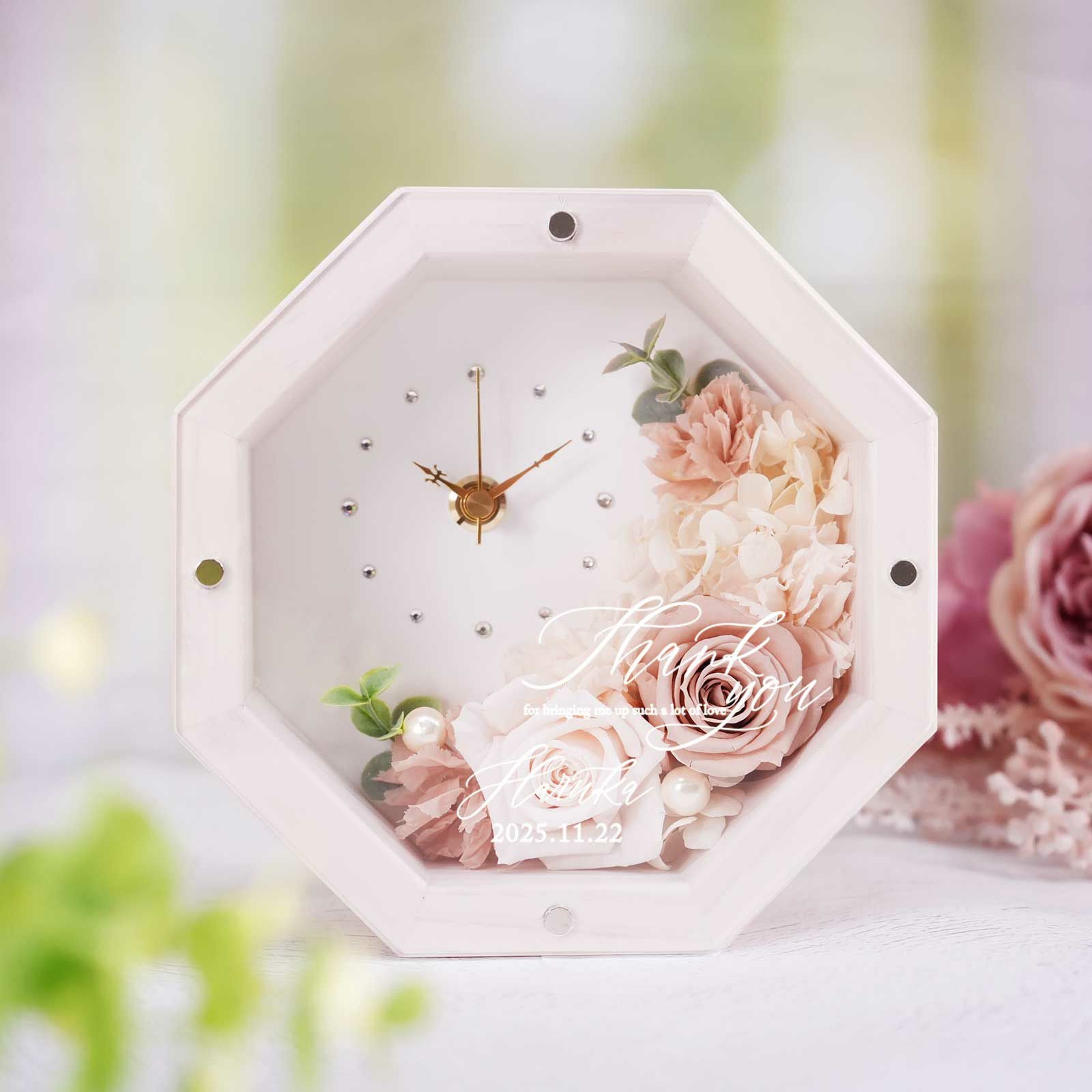 プリザーブドフラワー八角花時計（1個）／結婚式両親プレゼント ｜結婚