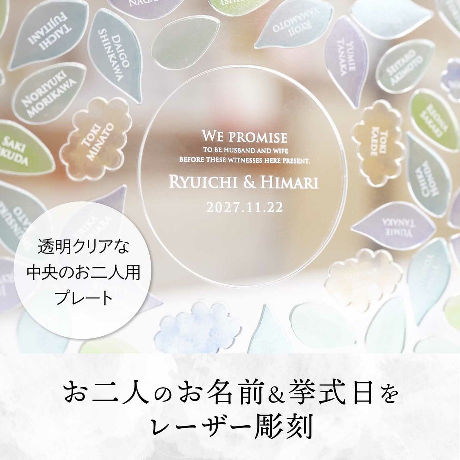 みんなで作りあげた祝福の証明書は幸せな気持ちにさせてくれるインテリアになるアクリル結婚証明書