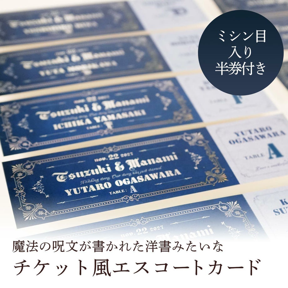 ミシン目入り半券付きチケット風エスコートカード