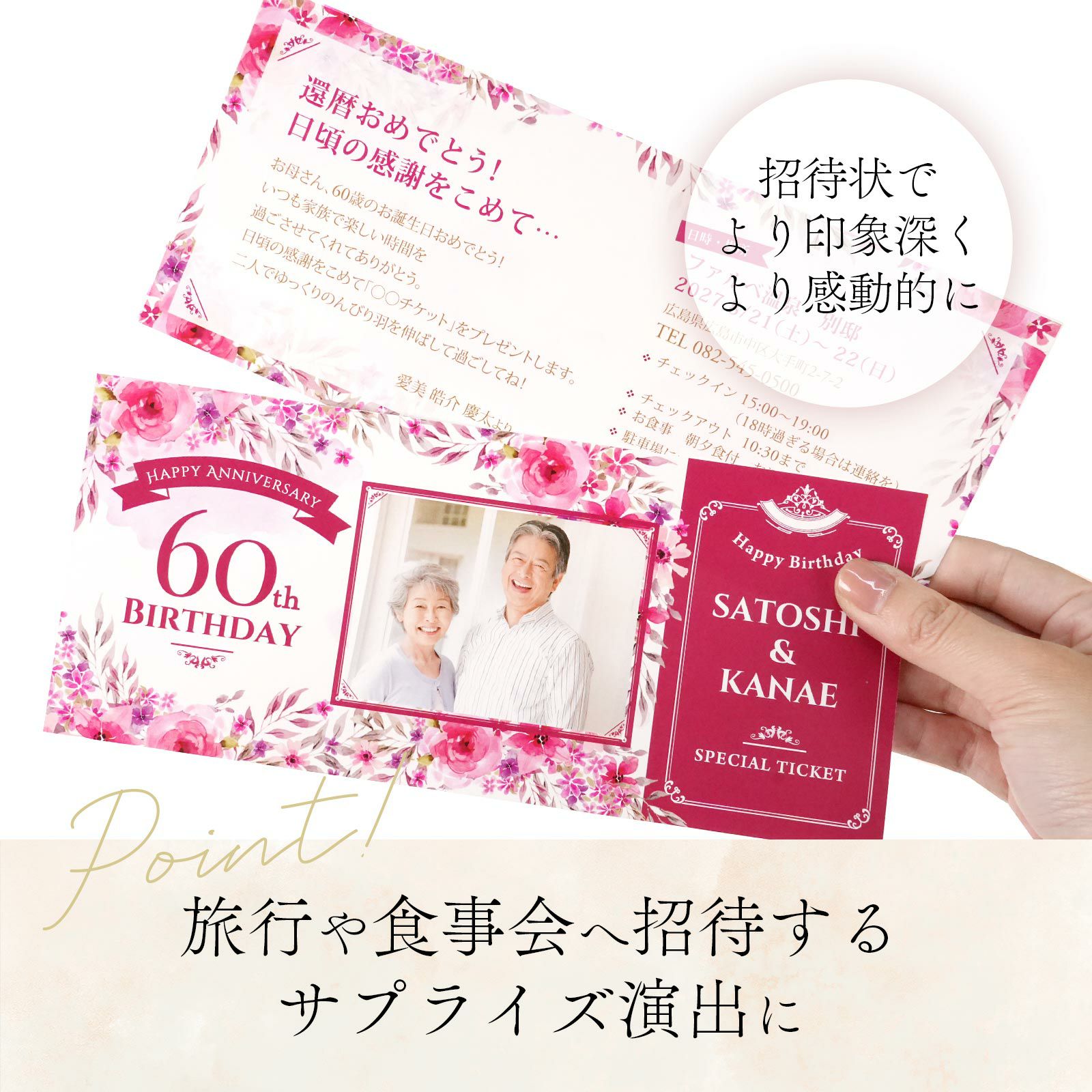 旅行や食事会へ招待するサプライズ演出に